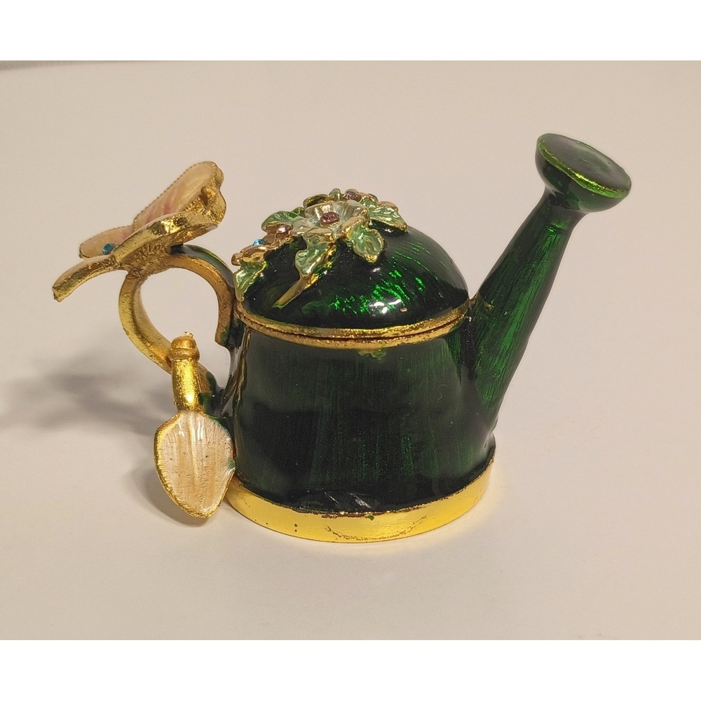 Watering Can, Butterflies & Garden Shovel Enamel Miniature Magnetic Trinket Box